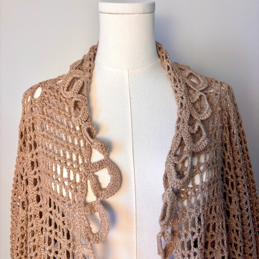 Roamans Crochet Lace Starburst Cardigan 3/4 Bell Sleeve Sz 12 - Picture 2 of 12
